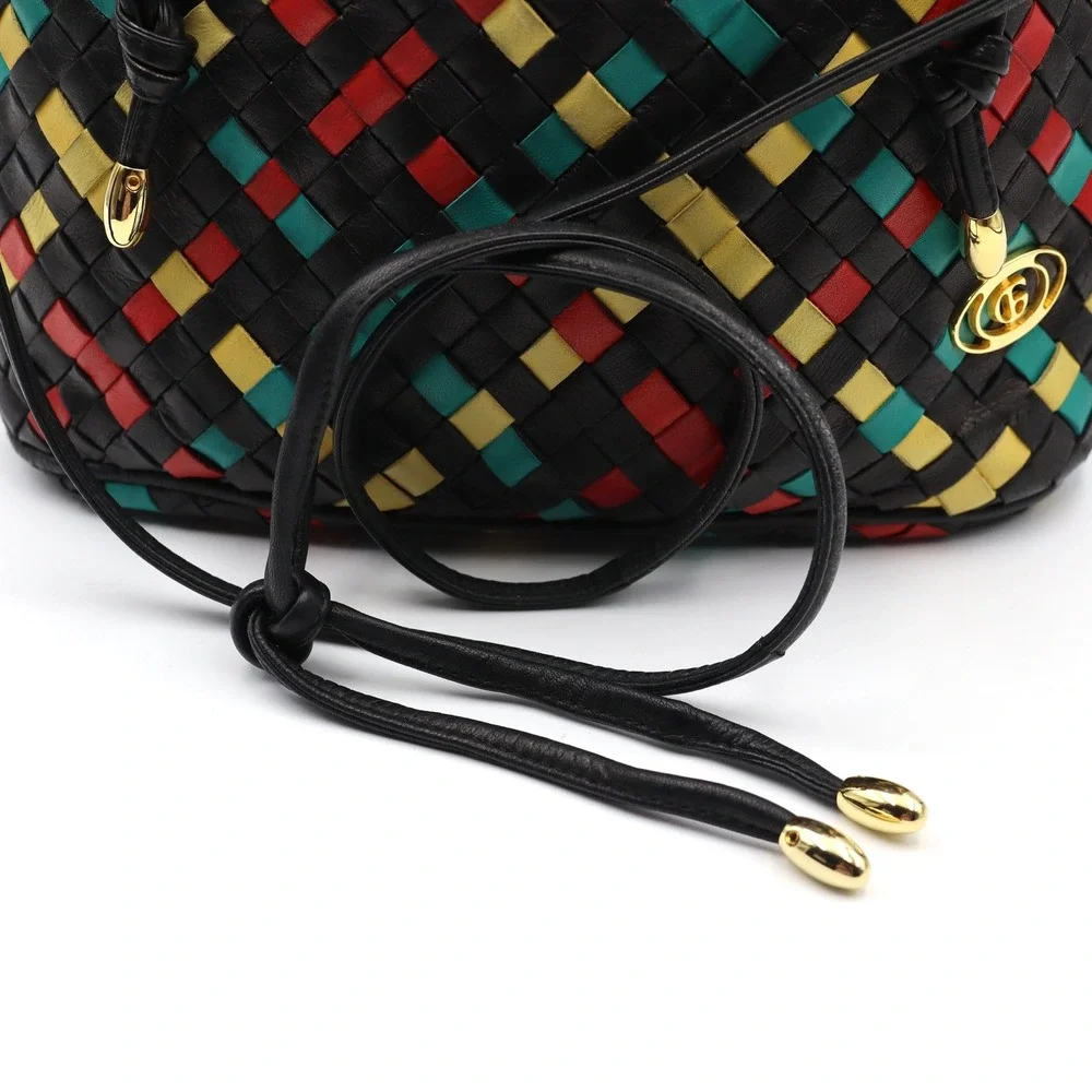 Gino Ferruzzi Bucket Bag Vintage Women Multi Woven Leather Crossbody Italy Purse